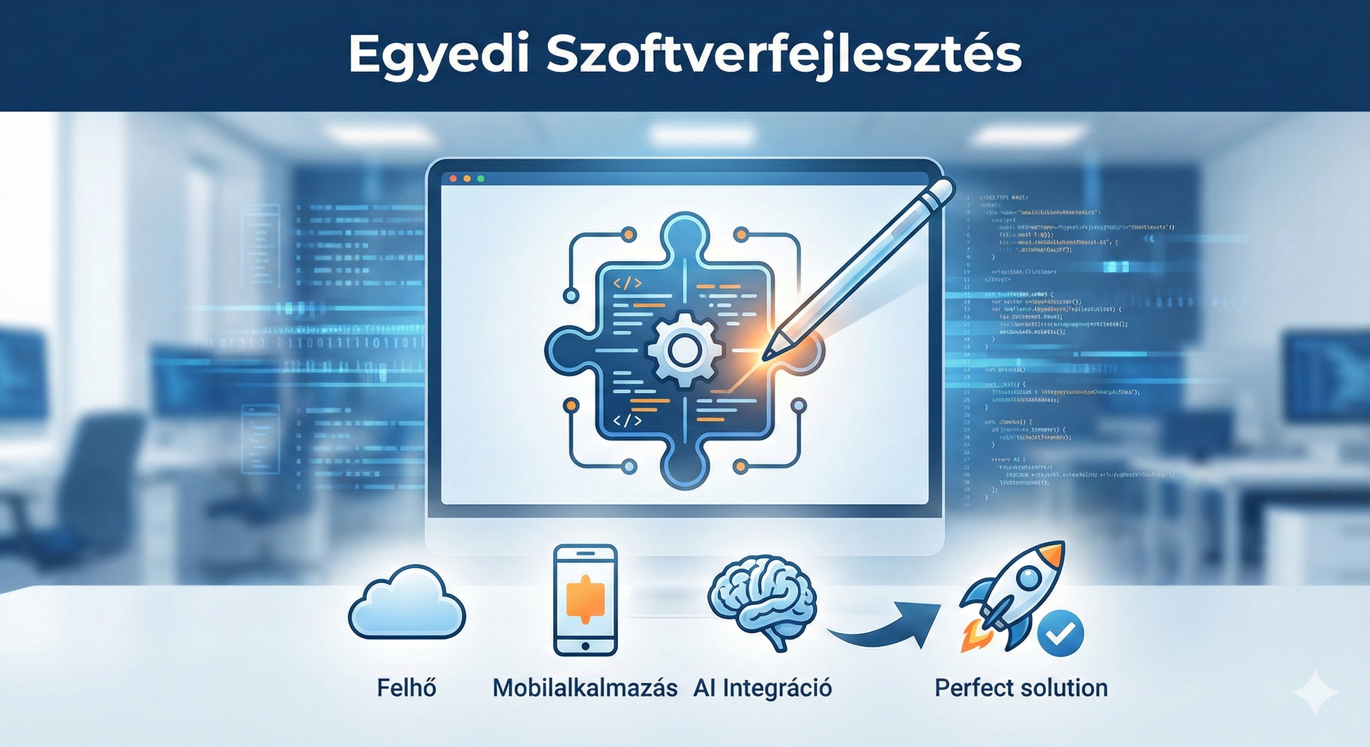 Egyedi Szoftverfejlesztés illusztráció és kódolás